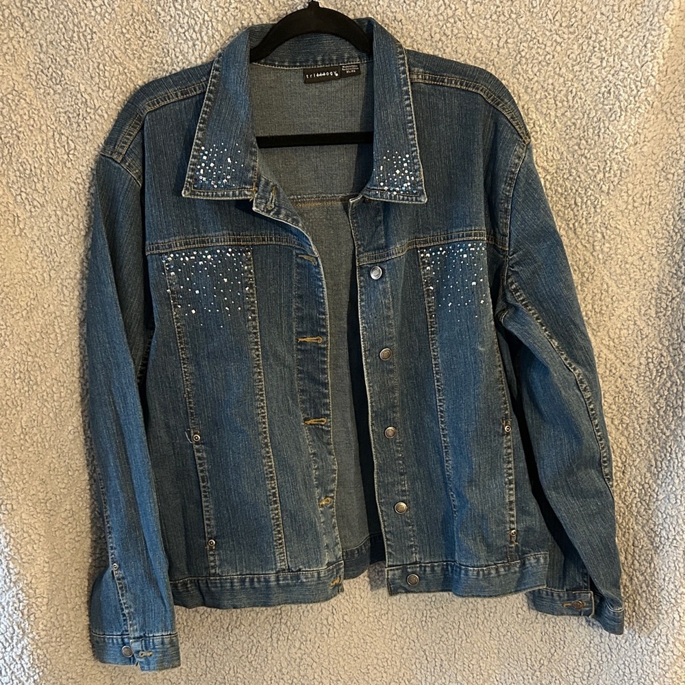 Women's Blue Denim Jean Jacket with rhinestones